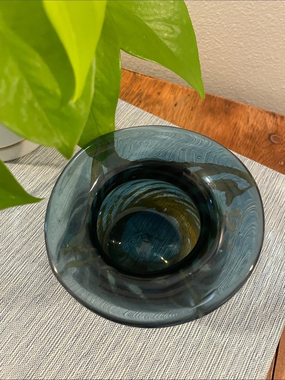 Vintage Mdina-Style Art Glass Vase | Blue & Sand Chevron Swirl | Malta-Inspired